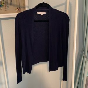 Loft large petite navy open cardigan ribbed fabric 50% cotton 40% rayon 10% silk